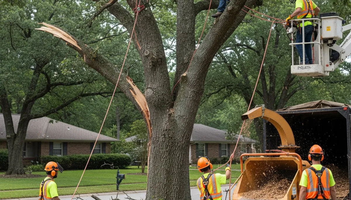 Emergency tree crew removing a fallen tree after storm damage in Staten Island, NY