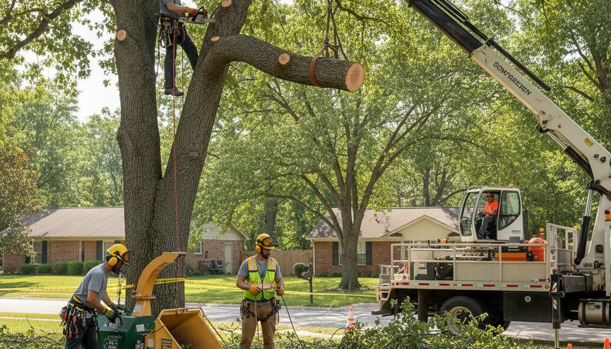 Staten Island, NY tree removal crew safely removes a hazardous tree from a residential property