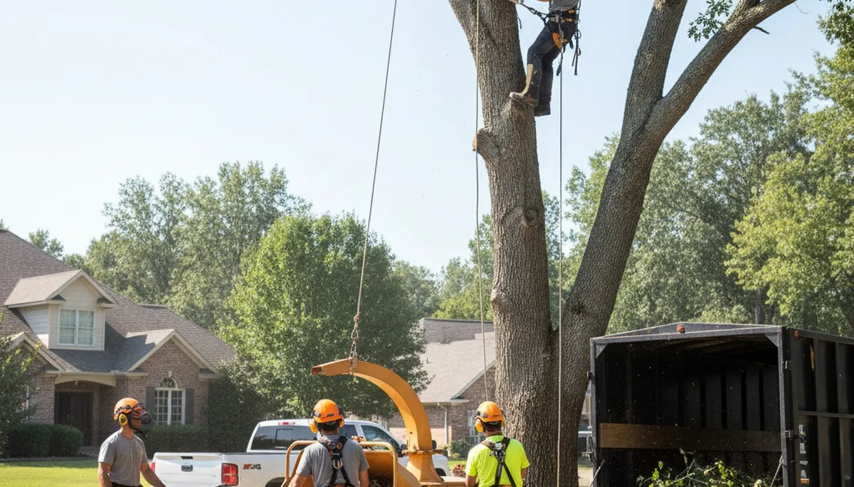 Staten Island, NY tree service crew removing a hazardous tree from a residential property